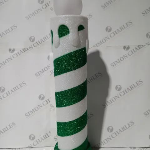 BOXED MR CHRISTMAS INDOOR/OUTDOOR LIGHT UP CANDLE - GREEN & WHITE
