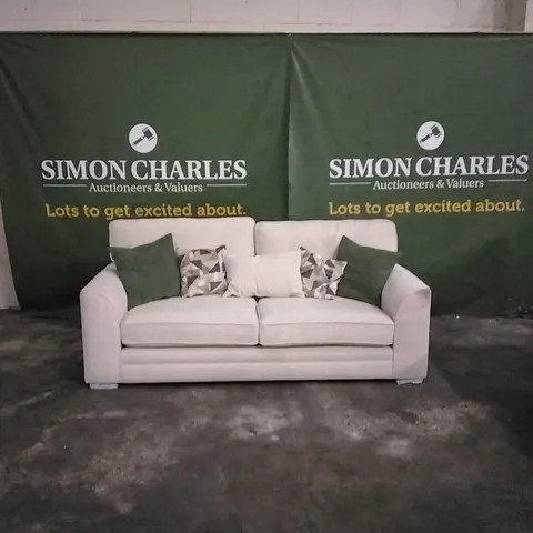 QUALITY DESIGNER CREAM FABRIC UPHOLSTERED 3 SEATER SOFA 