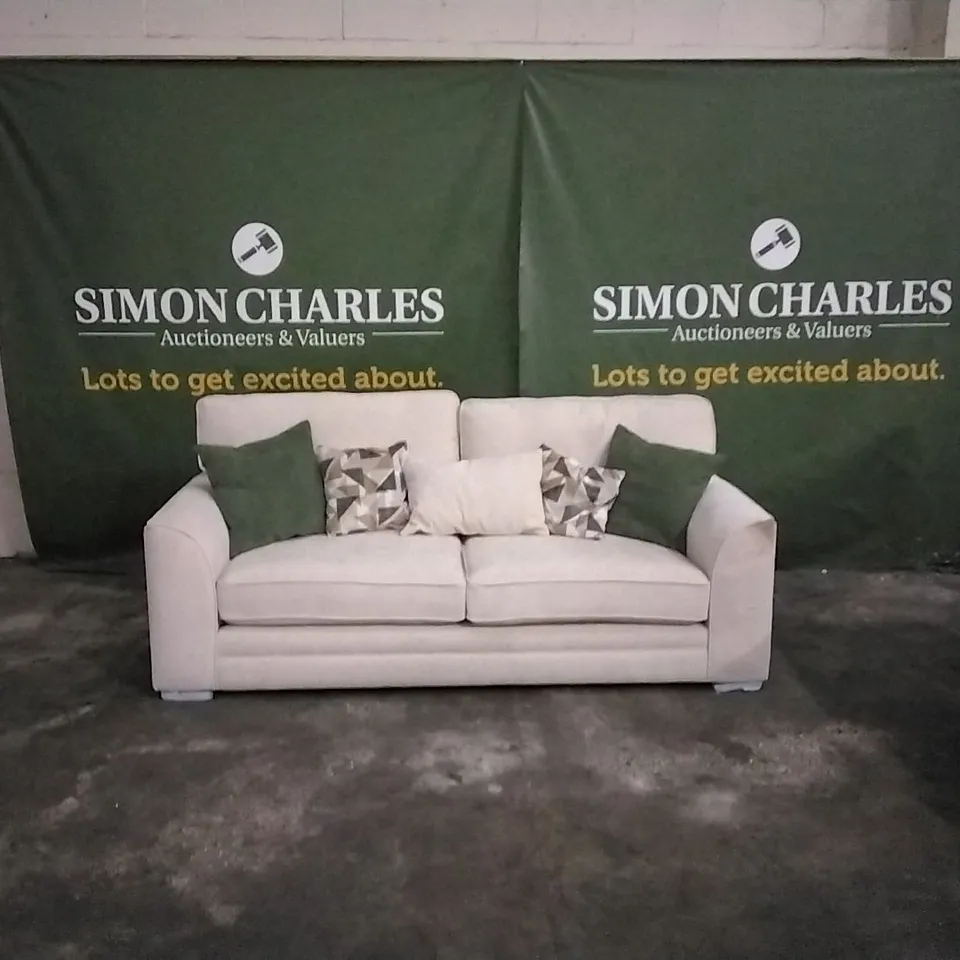 QUALITY DESIGNER CREAM FABRIC UPHOLSTERED 3 SEATER SOFA 