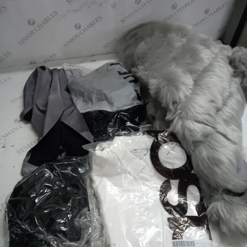 BOX OF ASSORTED CLOTHING ITEMS TOO INCLUDE JUMPERS, SHIRTS AND TROUSERS IN VARIOUS SIZES AND COLOURS