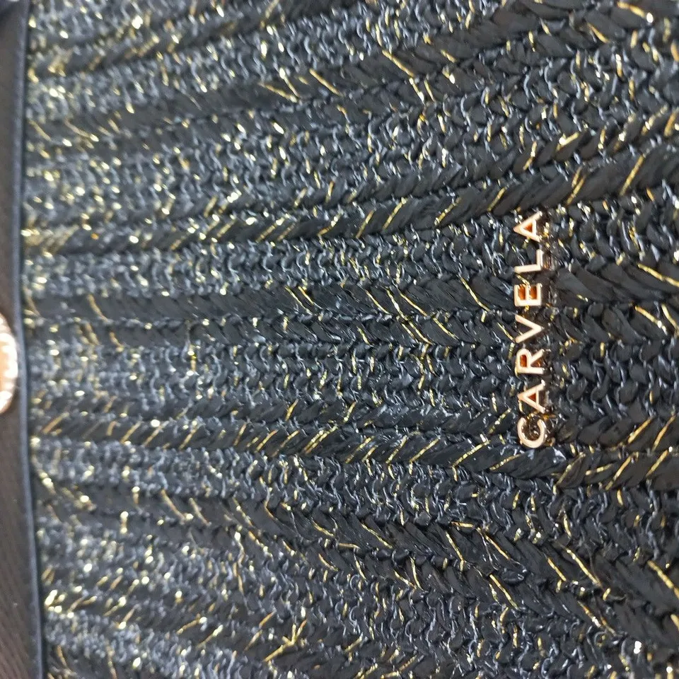 CARVELA BLACK TEXTURED CROSSBODY BAG WITH GOLD THREAD DETAIL