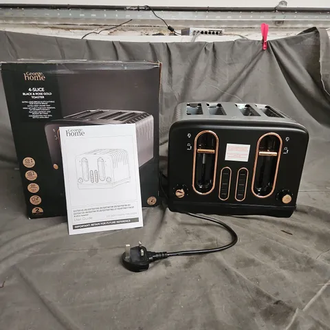 BOXED GEORGE HOME 4-SICE BLACK & ROSE GOLD TOASTER