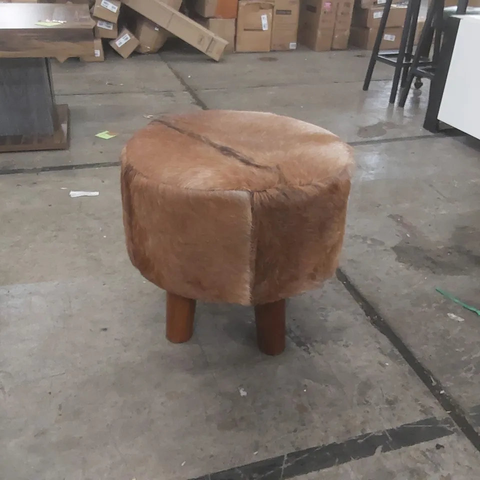 BONNEAU 47CM WIDE GENUINE LEATHER ROUND ANIMAL PRINT FOOTSTOOL OTTOMAN