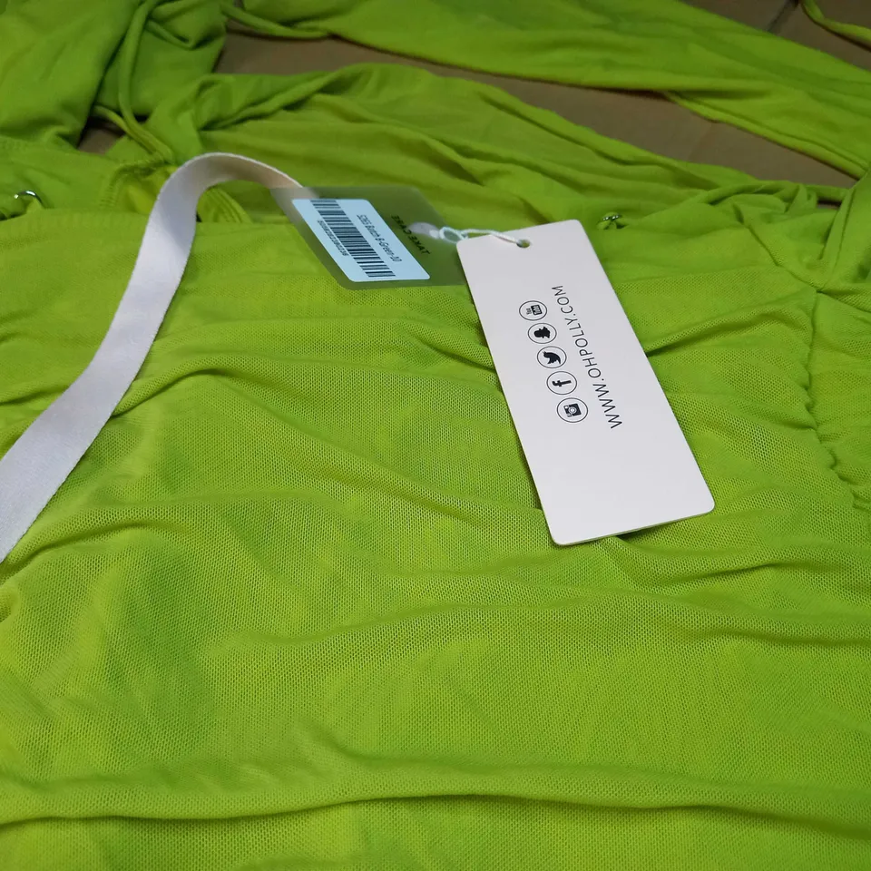 OH POLLY VIBRANT GREEN RUCHED MINI DRESS - SIZE 4