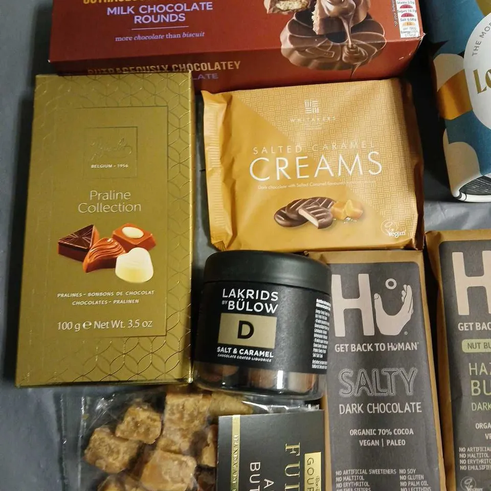 LOT OF 14 ASSORTED FOOD ITEMS TO INCLUDE TONYS CHOCOLATE, GOLDEN BLOND CARAMELS AND CARAMEL TRUFFLES