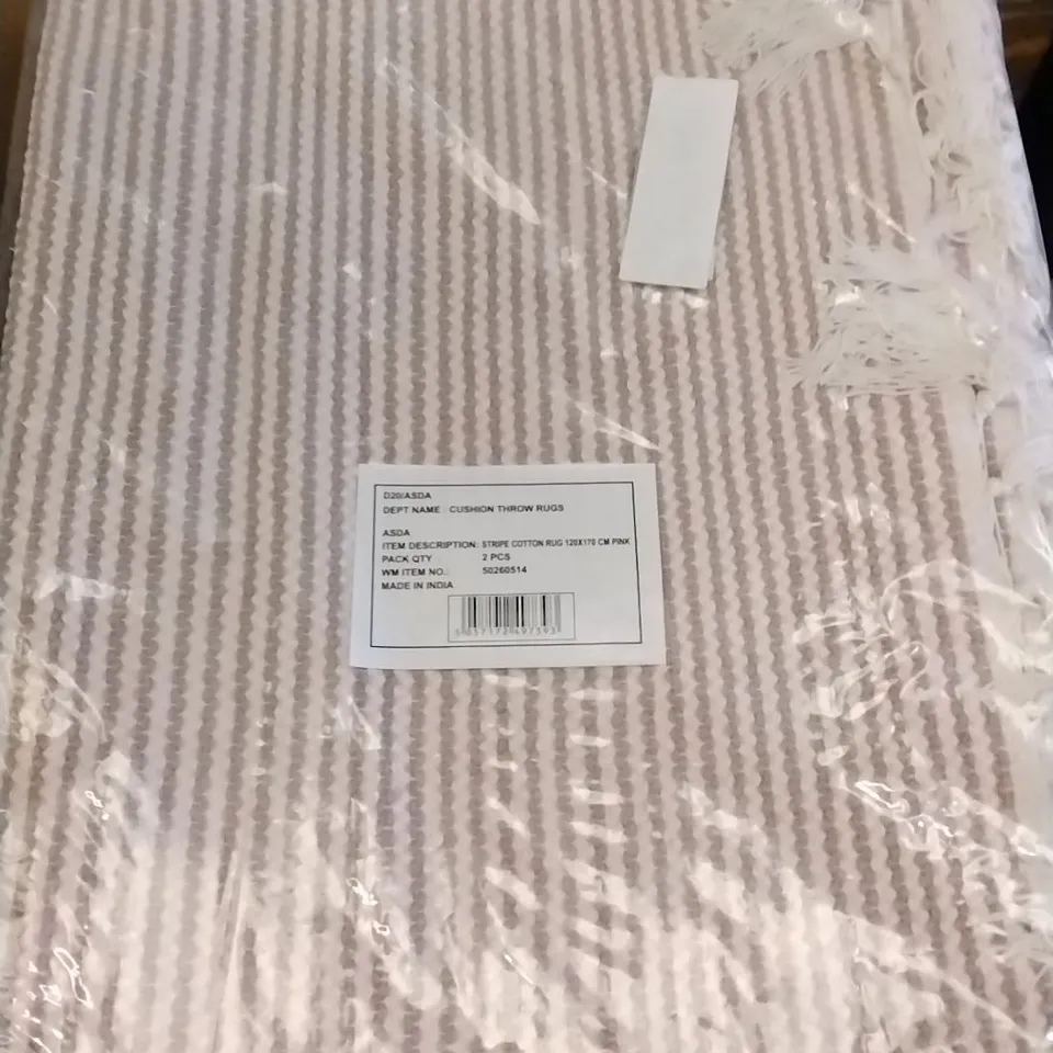 BOX OF 3 X 2 (6 PCS) BRAND NEW STRIPE COTTON RUG PINK 120 X 170CM