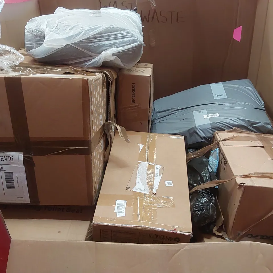PALLET OF ASSORTED ITEMS INCLUDING: OFFICE CHAIR, GOVEELIFE SMART AIR PURIFIER 2,  IMPULSE SEALER, SMALL END TABLE, BOOSTER SEAT, RUG ECT