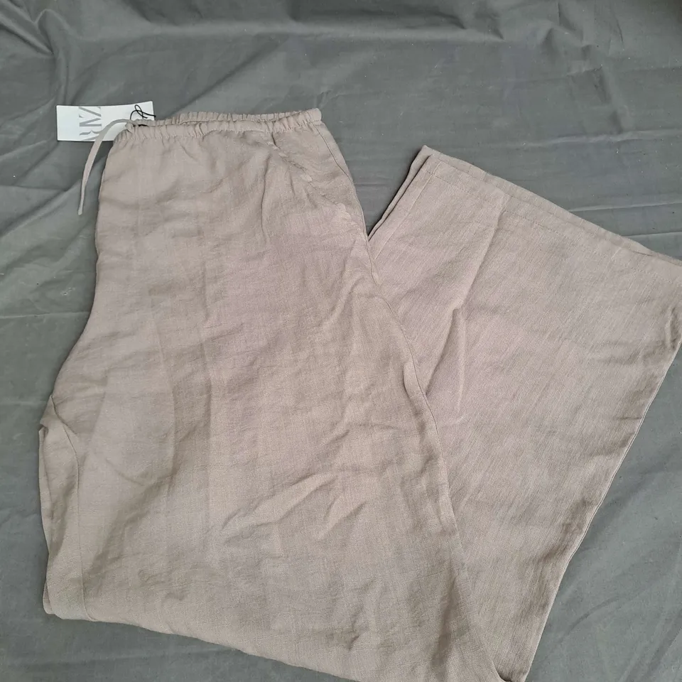 ZARA DRAWSTRING WIDE LEG TROUSERS IN TAUPE SIZE XL
