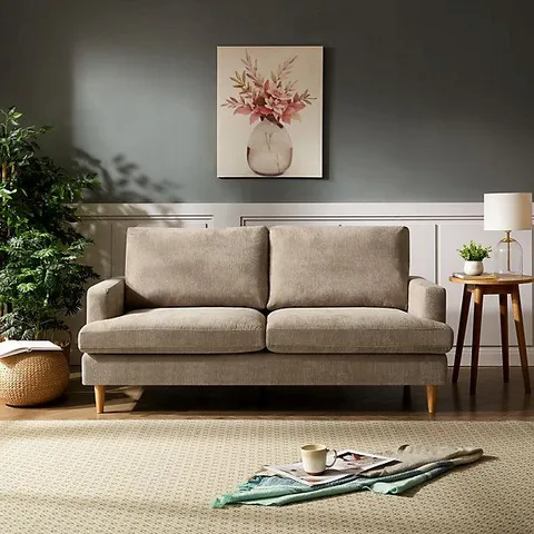 BOXED NEWSOME 3 SEAT FABRIC SOFA - LIGHT BROWN (1 BOX)