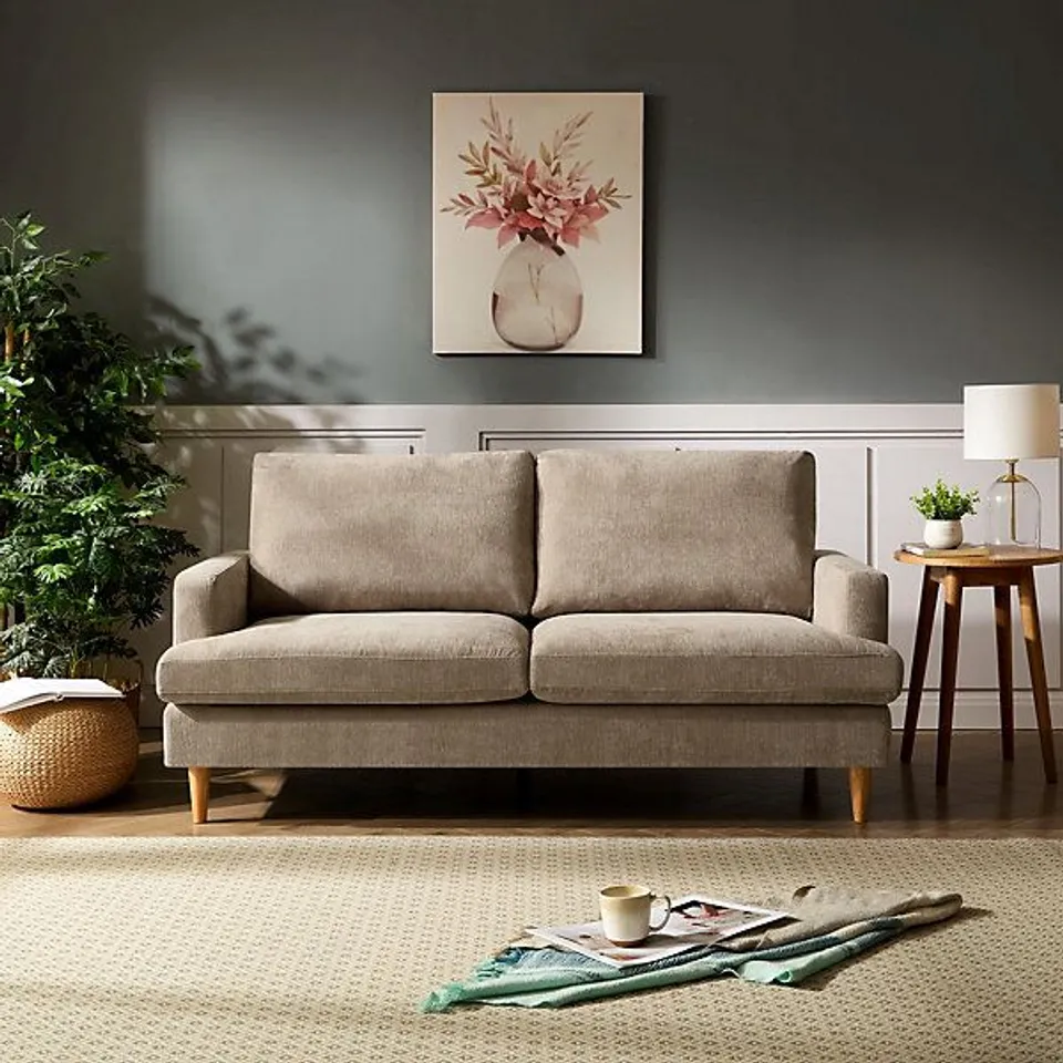 BOXED NEWSOME 3 SEAT FABRIC SOFA - LIGHT BROWN (1 BOX)