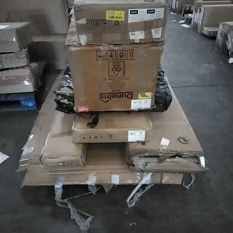 PALLET OF HOUSEHOLD ITEMS TO INCLUDE : BOOKCASE, OTTOMAN BED AND OVAL DINING TABLE ETC...