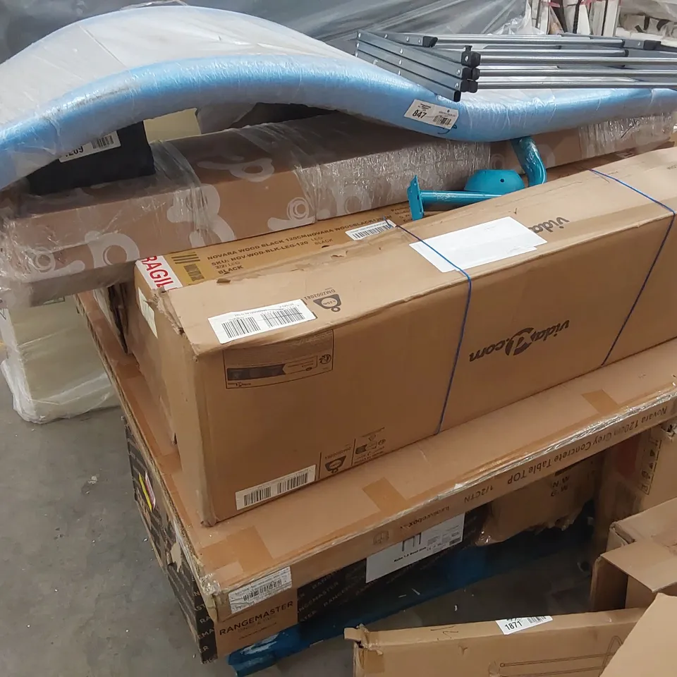 PALLET OF ASSORTED INCOMPLETE FURNITURE PARTS AND PIECES 