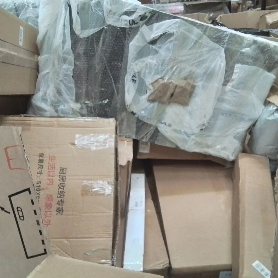 PALLET CONTAINING ASSORTED HOUSEHOLD PRODUCTS INCLUDING AIR COOLER, ROLLER BLIND, MULTI FUNCTIONAL BABY CRIB, 8' WOODEN GARDEN PATHWAY & BALANCE BIKE