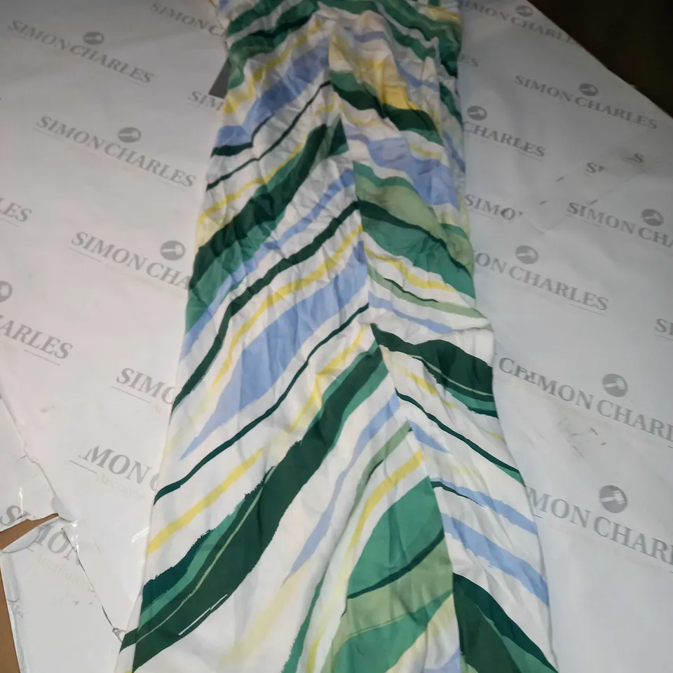 OLIVER BONAS STRIPE SATIN MIDI SKIRT IN GREEN/WHITE/YELLOW/BLUE - UK 10