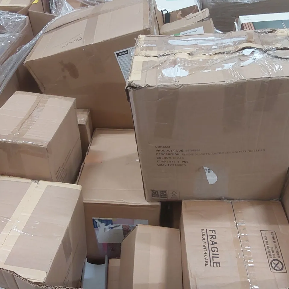 PALLET TO CONTAIN A VERY LARGE QUANTITY OF DESIGNER INDOOR LIGHTING PRODUCTS TO INCLUDE: CEILING LIGHTS, DESK LAMP, WALL LIGHT ECT