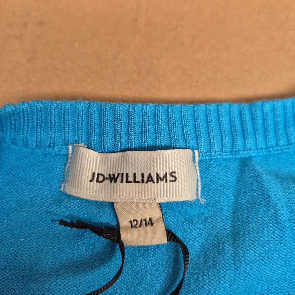 JD WILLIAMS TURQUOISE KNITTED CARDIGAN – BUTTON FRONT, UK 12/14