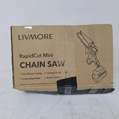LIVMORE RAPIDCUT MINI CHAIN SAW – CORDLESS
