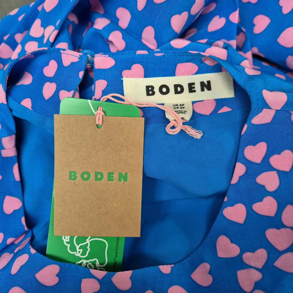 BODEN WOMEN'S BLUE HEART PRINT DRESS – UK 6P