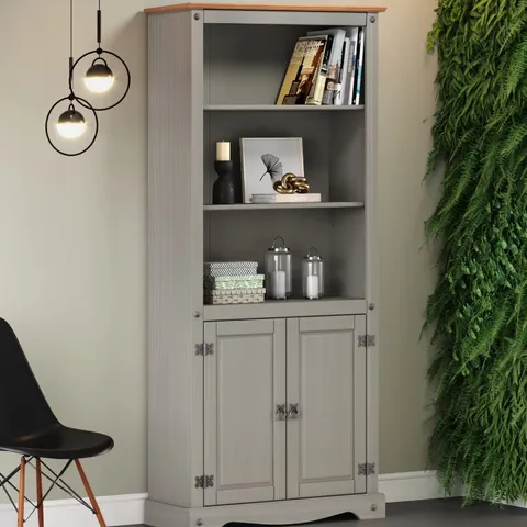 BOXED CORONA 2 DOOR BOOKCASE - DISTRESSED GREY PINE (1 BOX)