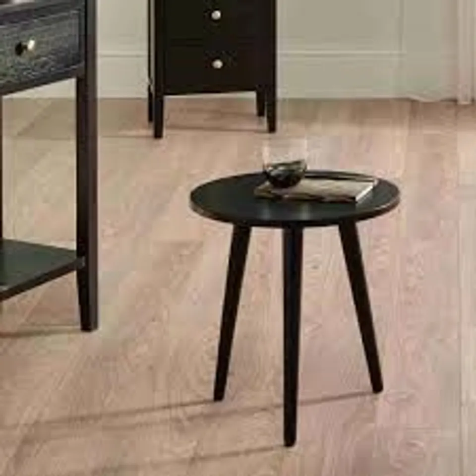 BOXED CHELMSFORD SATIN BLACK PINE WOOD SIDE TABLE (1 BOX)