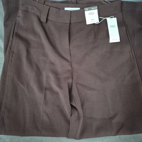 M&S HIGH RISE WIDE TROUSERS IN BROWN SIZE 12
