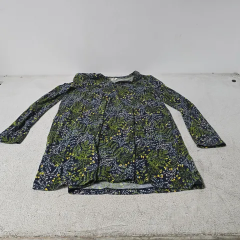 SEASALT CORNWALL WOMEN'S FLORAL LONG-SLEEVE BLOUSE – NAVY WITH GREEN LEAF PRINT UK 10 TAGGED