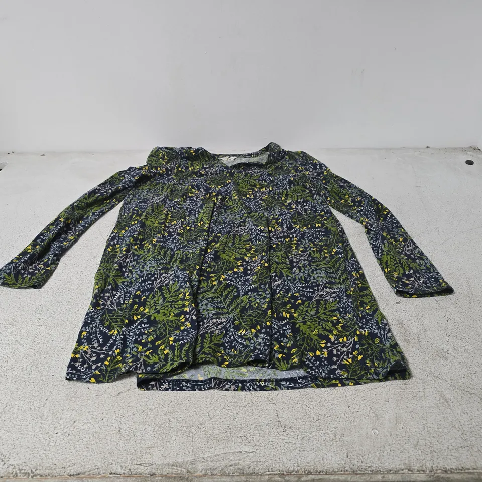 SEASALT CORNWALL WOMEN'S FLORAL LONG-SLEEVE BLOUSE – NAVY WITH GREEN LEAF PRINT UK 12