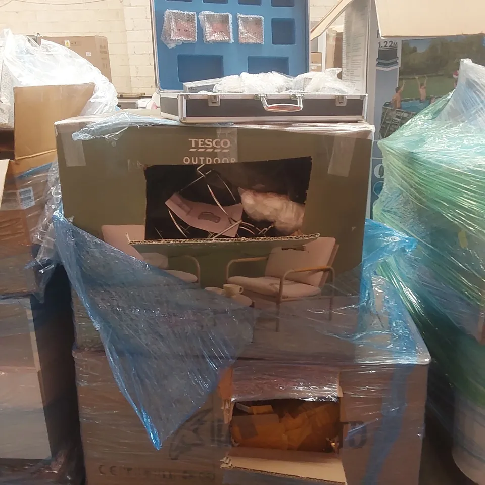 PALLET CONTAINING A VERY LARGE QUANTITY OF ASSORTED ITEMS INCLUDING: AIR COMPRESSOR, WALL SOCKET PARTS ECT