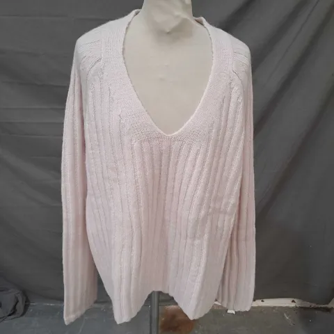 WHITE LABEL FROM THE WHITE COMPNY RIBBED V NECK JUMPER PALE PINK SIZE LARGE
