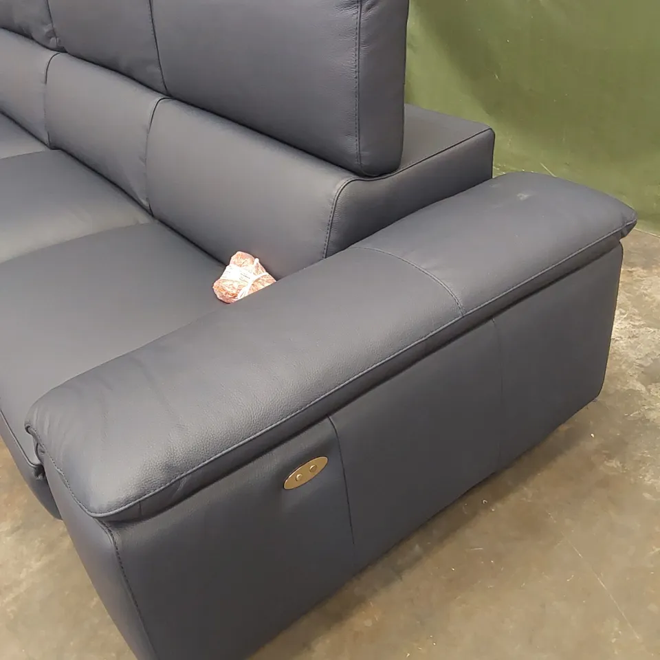 QUALITY DESIGNER ITALIAN MADE LARGE 6 SEATER ALBERTO ELECTRIC RECLINER SOFA IN LEATHER - NAVY