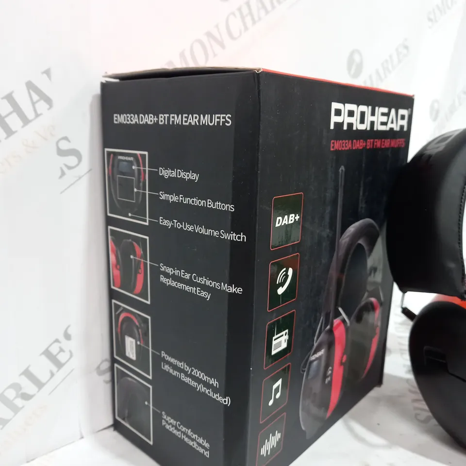 BOXED RED AD BLACK PROHEAR BT FM EAR MUFFS 