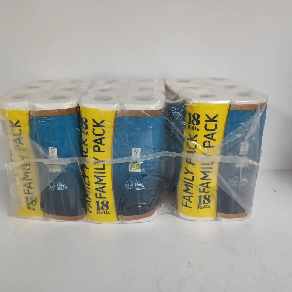 LOT OF 3 SERENITY SOFT FAMILY PACKS OF TOILET TISSUE - 3 X 18 ROLLS