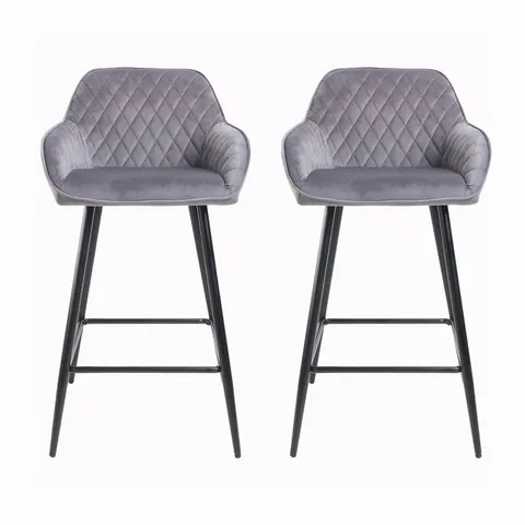 BOXED SET OF 2 CADIZ VELVET BAR STOOLS - GREY (1 BOX)