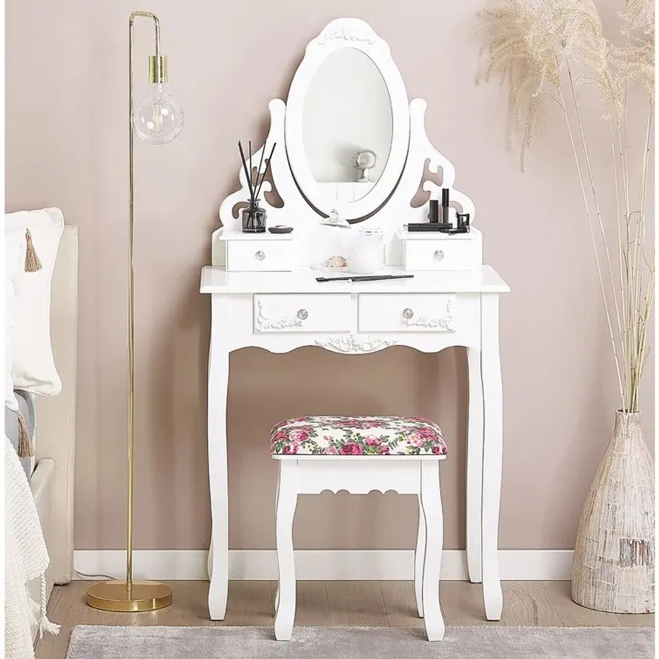 BOXED KANISHA DRESSING TABLE WITH MIRROR - WHITE (1 BOX)
