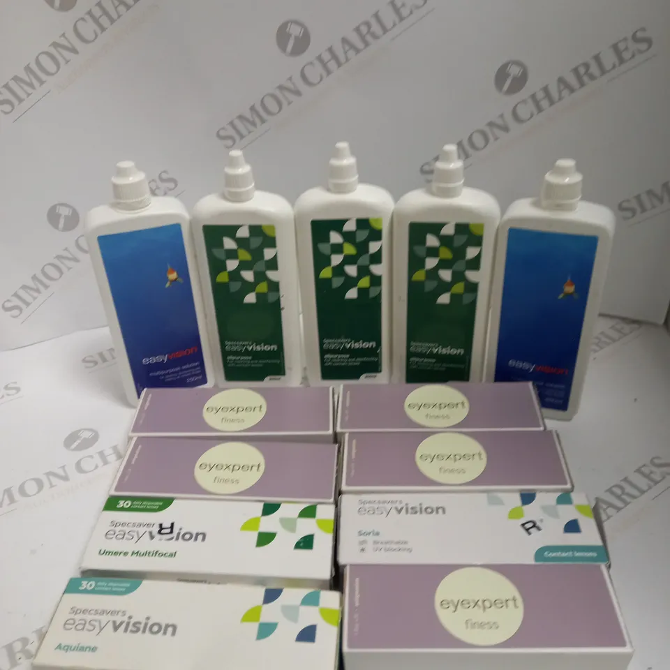 BOXED LOT TO CONTAIN APPROX. 25 X ASSORTED VISION CARE PRODUCTS. INCLUDES PACKS OF CONTACT LENSES & CONTACT LENSE CLEANING SOLUTION. BRANDS VARY