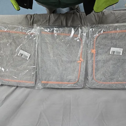 CLOTH STORAGE BOXES – SET OF 3, GREY WITH PEACH TRIM