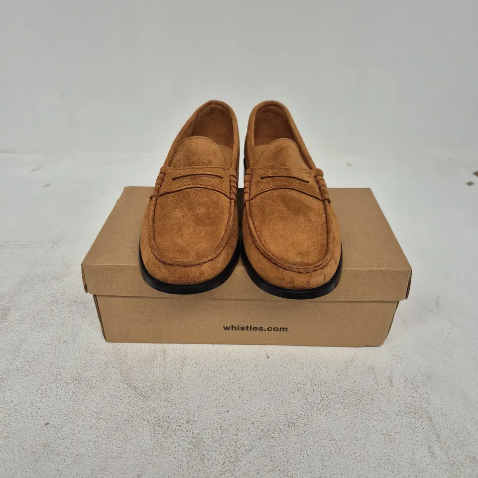 BOXED PAIR OF WHISTLES MANNY SUEDE LOAFERS IN BROWN - UK 8
