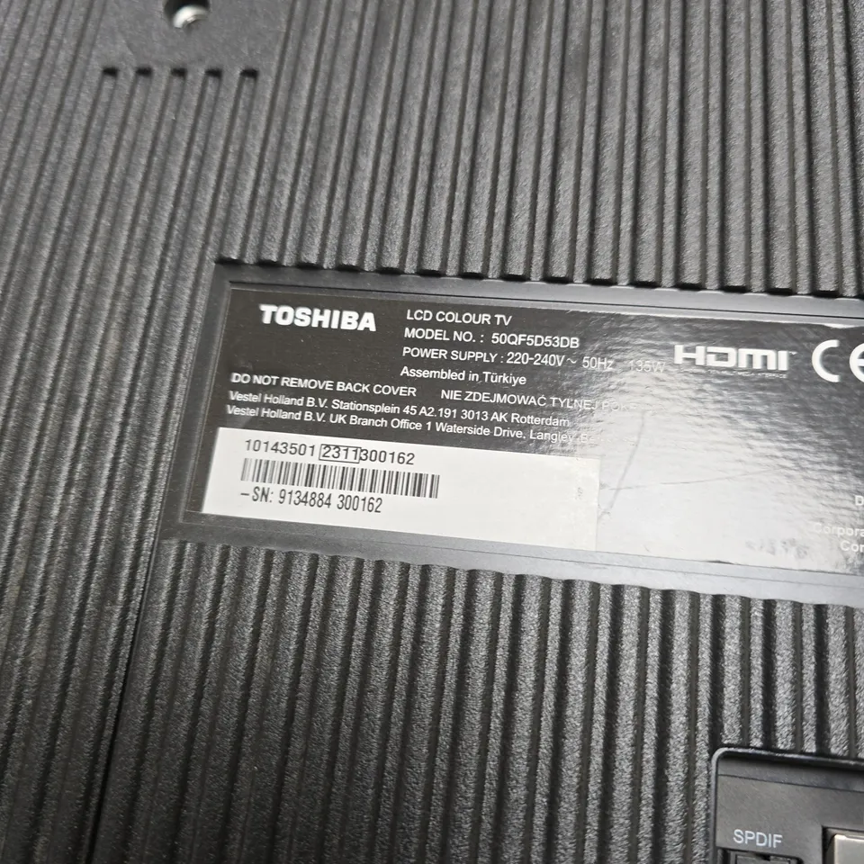 TOSHIBA LCD COLOUR TV 50-INCH – MODEL NO. 50QF5D53DB