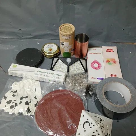 BOX OF ASSORTED HOUSEHOLD ITEMS TO INCLUDE AIR UP, BALLOONS AND TAPE