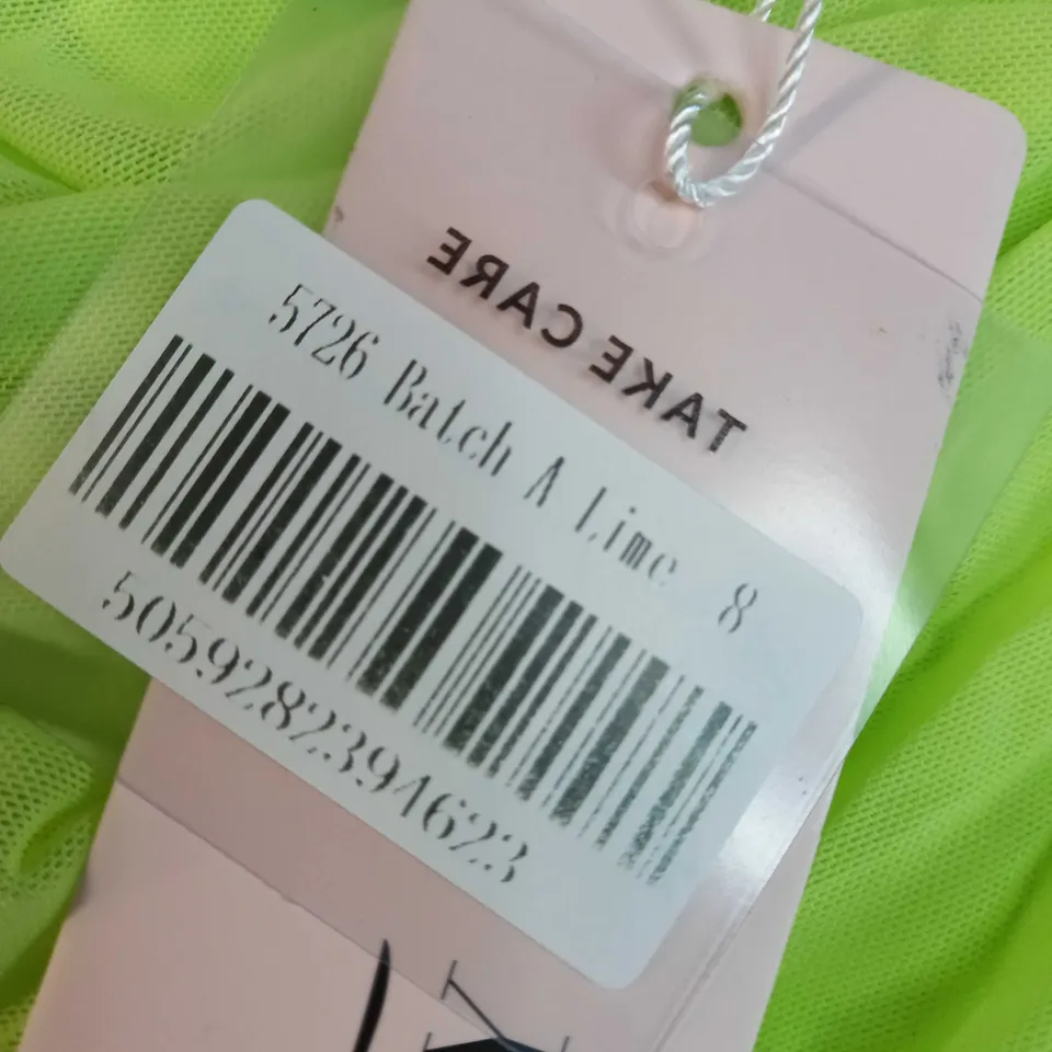 OH POLLY LIME RUCHED STATMENT MINI DRESS - SIZE 8