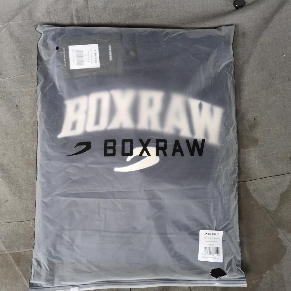 BAGGED BOXRAW EAST STREET HOODIE IN MIDNIGHT BLUE SIZE XS