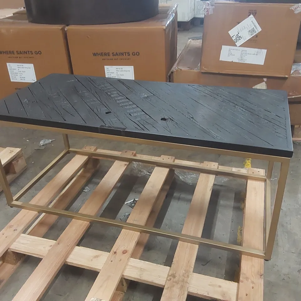 DESIGNER WOOD TOP COFFEE TABLE WITH METAL FRAME