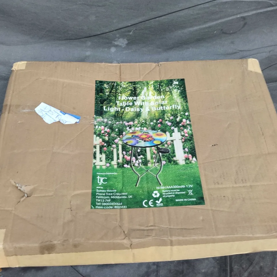 FLOWER GARDEN TABLE WITH SOLAR LIGHT – DAISY & BUTTERFLY (BOXED)