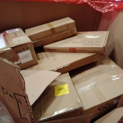 PALLET OF ASSORTED HOUSEHOLD GOODS AND PRODUCTS TO INCLUDE;PAPER CUTTER,FRUIT CRUSHER WITH STAND, TOILET SEAT