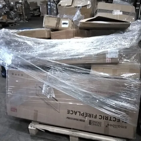 PALLET OF ASSORTED PRODUCTS AND HOUSEHOLD GOODS TO INCLUDE;ELECTRIC FIREPLACE,PROJECTOR SCREEN,WALL CLOCK
