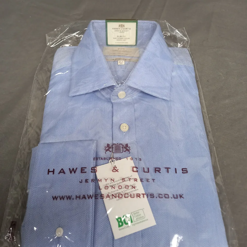 SEALED HAWES & CURTIS SLIM FIT DOUBLE CUFF ST JAMES SLIM FIT BLUE SHIRT - 15.5