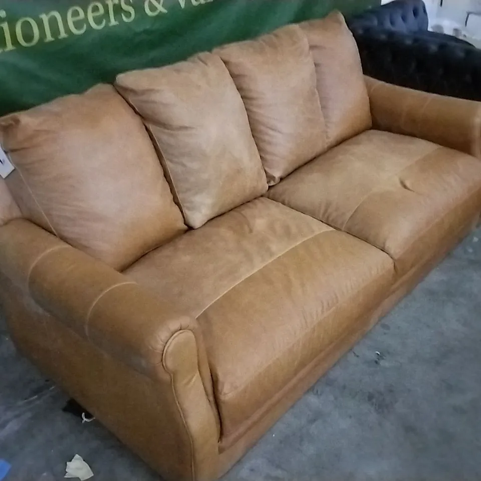 QUALITY 3 SEATER RUST LEATHER SOFA 
