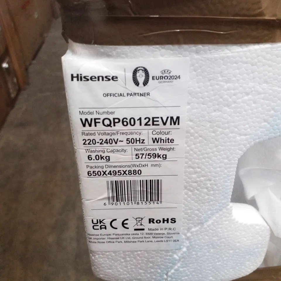 HISENSE FREESTANDING 6KG WASHING MACHINE WHITE - UNPROCESSED RAW RETURN