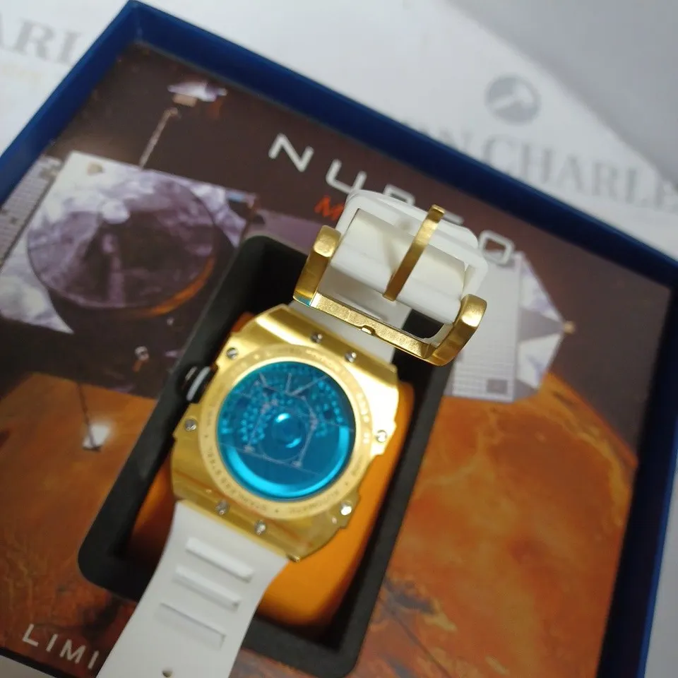 BOXED NUBEO LIMITED EDITION WHITE SILICONE STRAP 137/600 WATCH WITH NUSOUND WIRELESS EAR BUDS