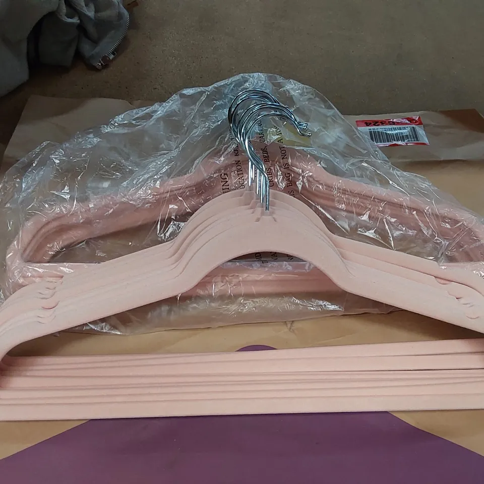 BAGGED SET OF 20 PINK VELVET STANDARD CLOTHES HANGERS (1 ITEM)